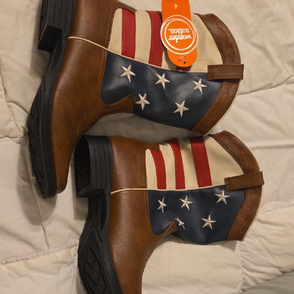 Brown and Blue Kids Boots with Stars